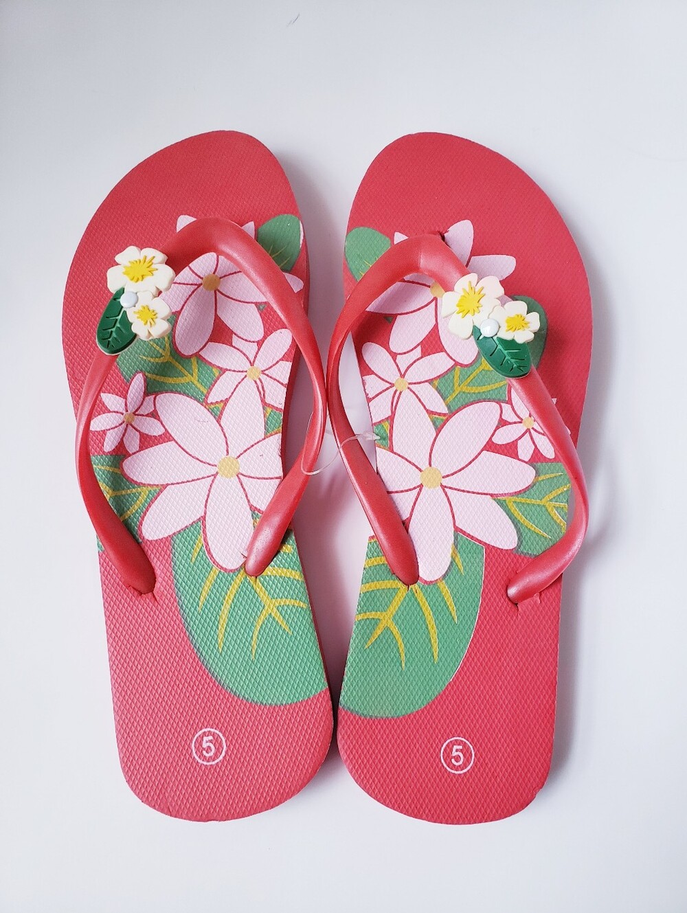 Red Floral Flip Flop Summer Sandals
